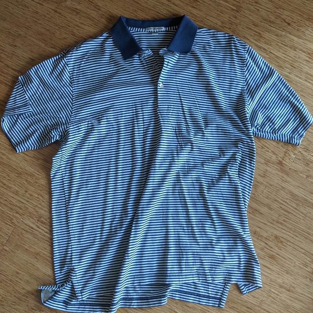 Peter Millar Blue and White Stripe Golf Shirt XL